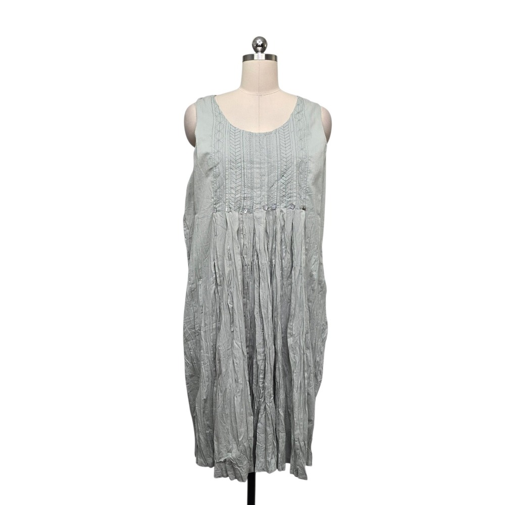 Sundance Women Sage Green Cotton Embroidered Pintuck Pleated Midi Dress Size L